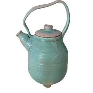 Pottery Tea Pot Beautiful Teal Speckled glaze Handmade Marked